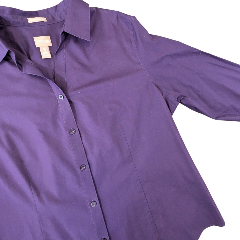 Chicos Purple Button Down Shirt Wrinkle Resistant Blouse Plum Long Sleeve Size 3